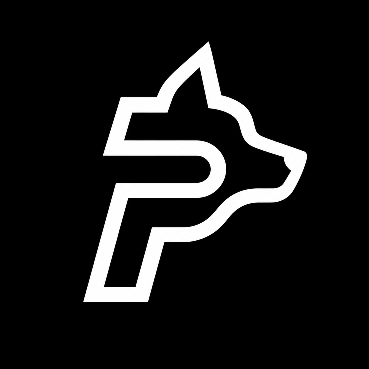 PAIDOG logo: a white P shaped like a dog on black